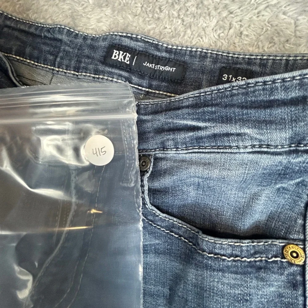 BKE Jake Straight Mens Blue Medium Wash Denim Jeans 30x30‎ Embroidery Whiskering